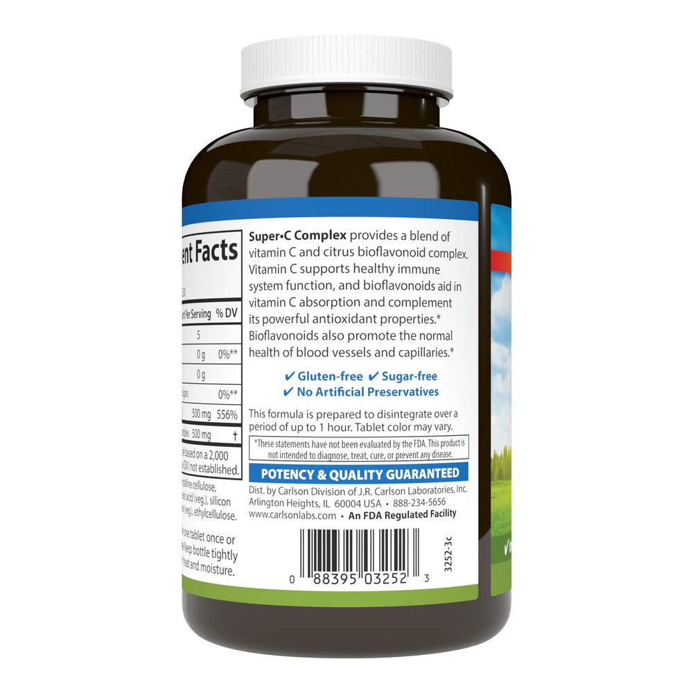 Nutrition facts panel showing 500 mg vitamin C