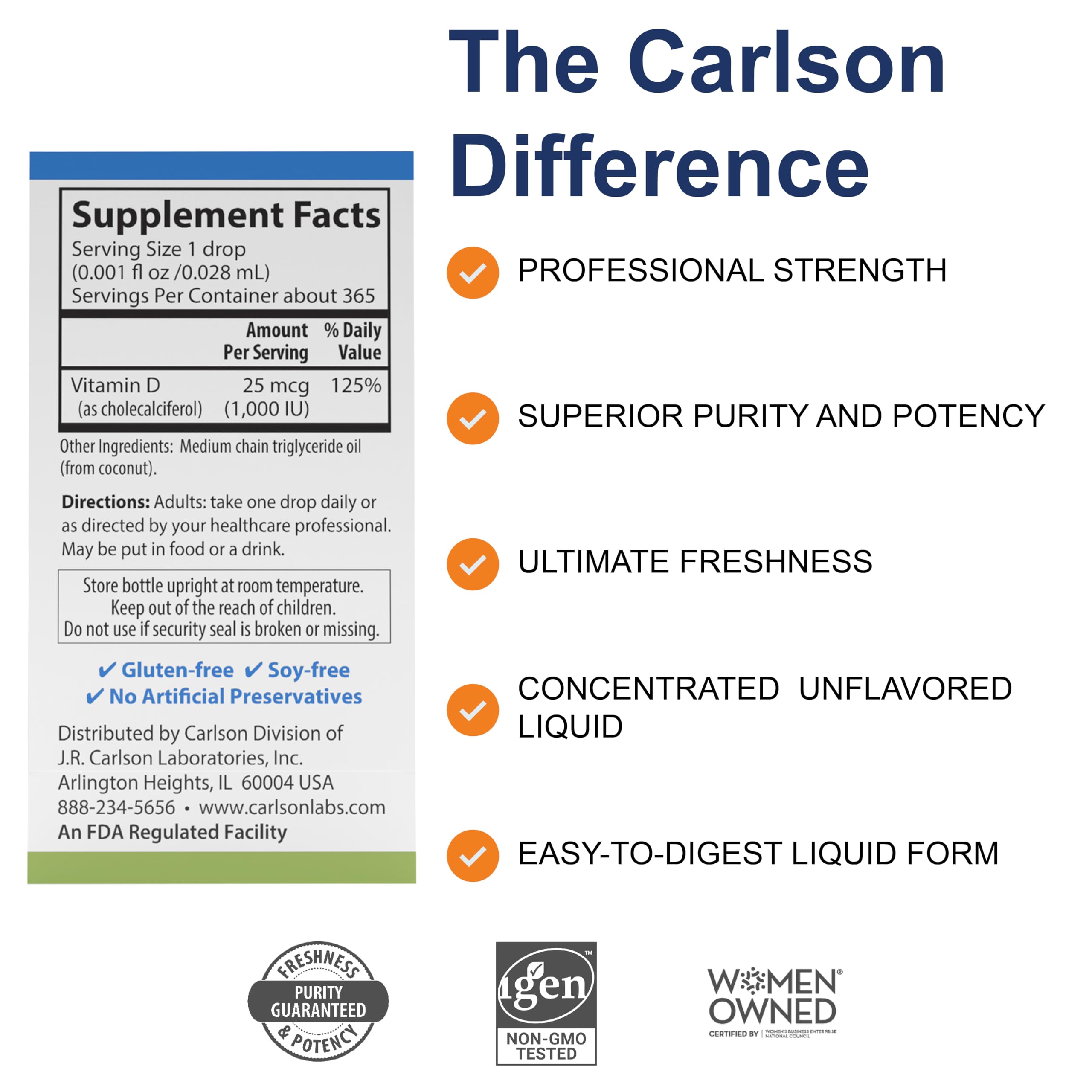 Close-up of Carlson D3 vitamin D drops bottle