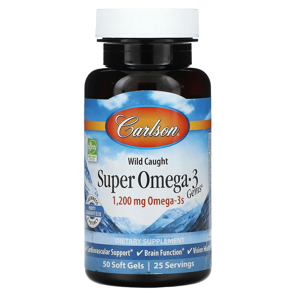 Carlson Super Omega-3 Gems bottle with 50 soft gels