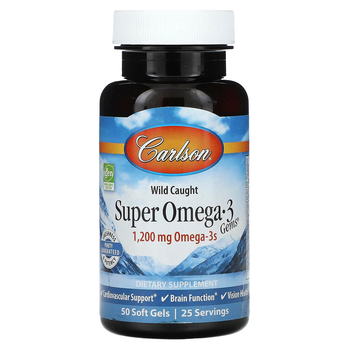 Carlson Super Omega-3 Gems bottle with 50 soft gels