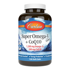 Carlson Super Omega-3 Gems + CoQ10 bottle with 120 softgels