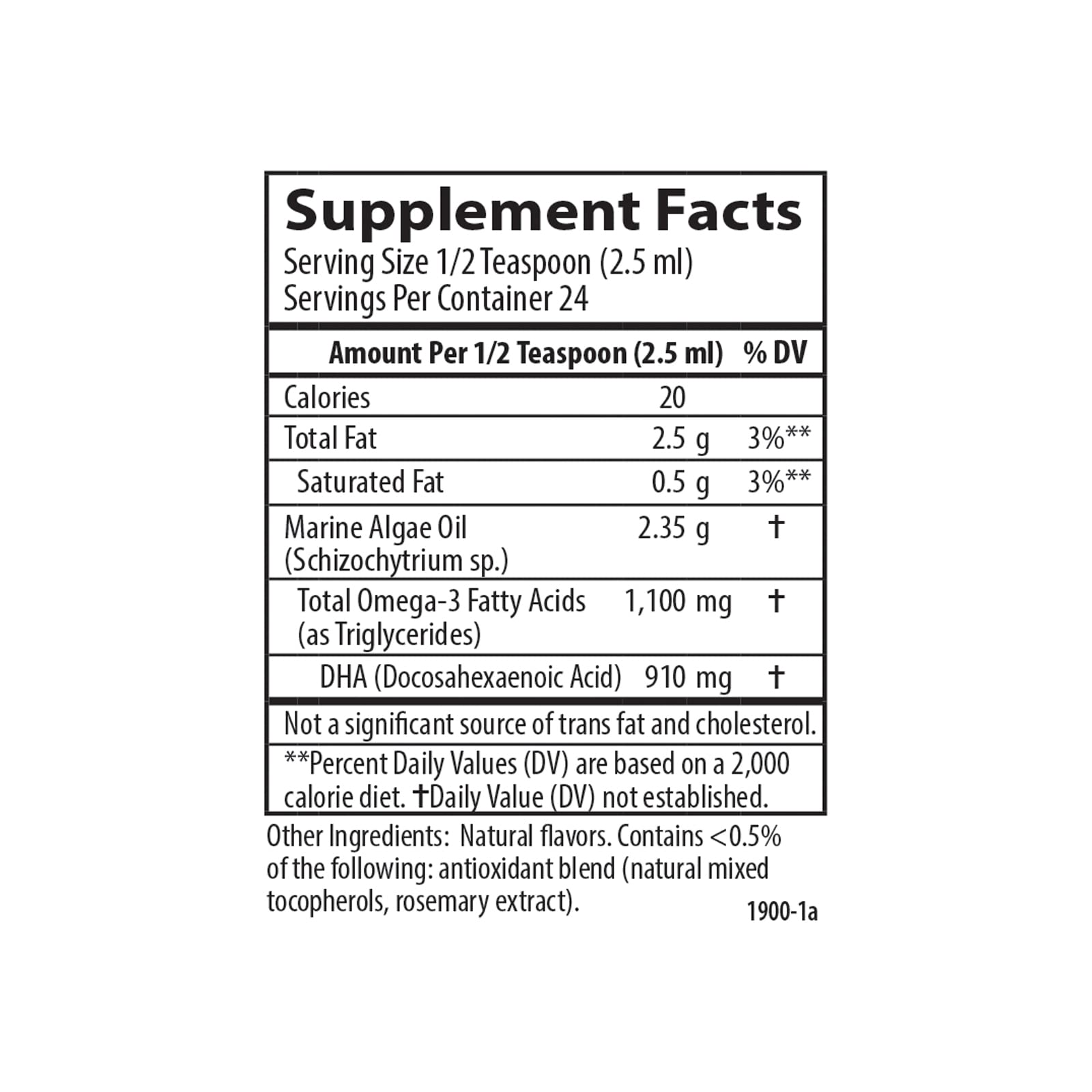 Ingredients and purity information on Carlson Vegetarian DHA label