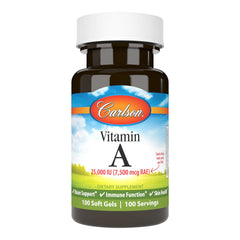 Bottle of Carlson Vitamin A 25,000 IU soft gels