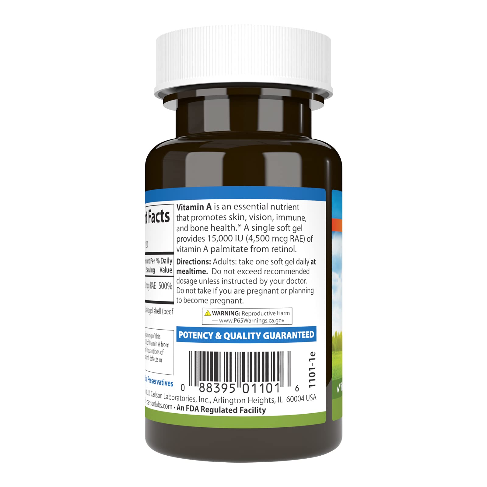 Nutrition label showing 15000 IU per softgel