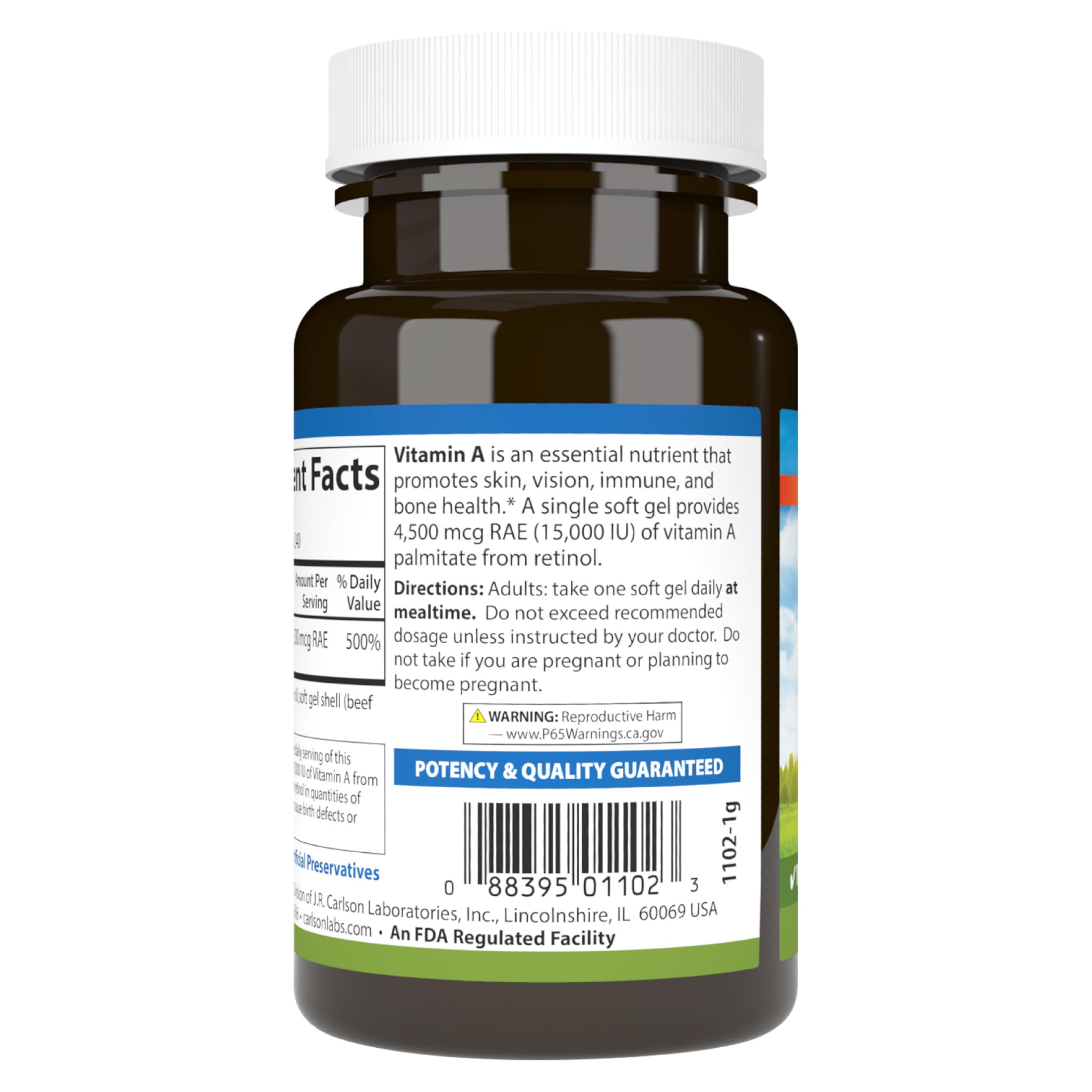 Per-pack information graphic for Carlson Vitamin A Palmitate