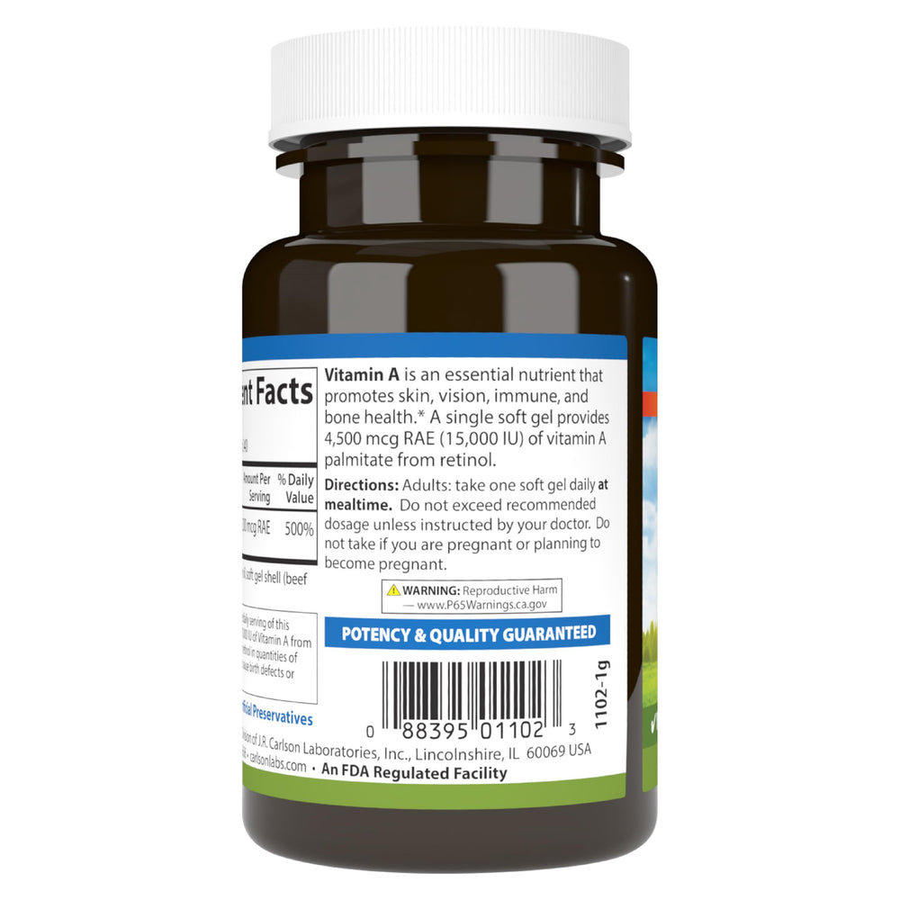 Per-pack information graphic for Carlson Vitamin A Palmitate