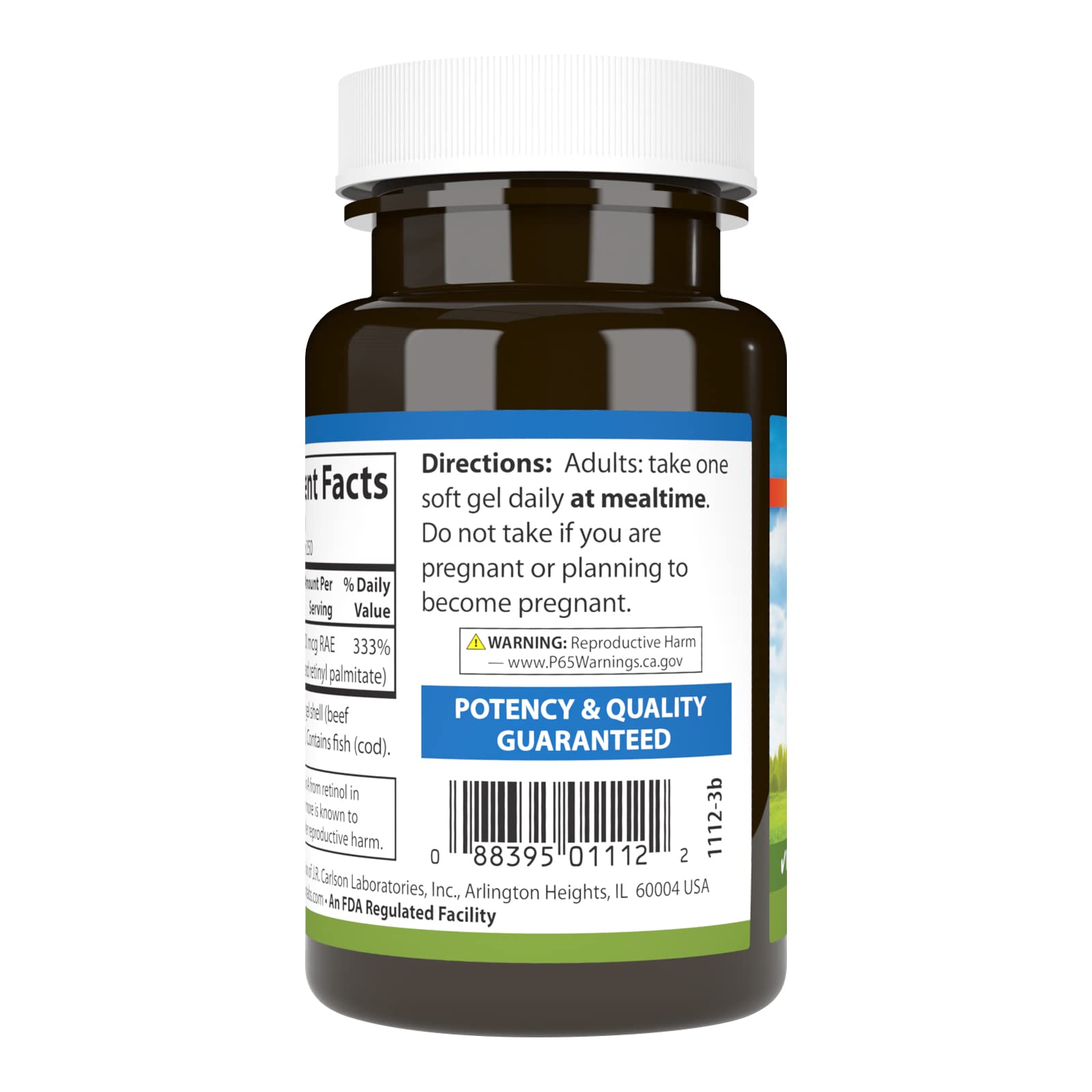 Close-up of Carlson Vitamin A softgel capsule