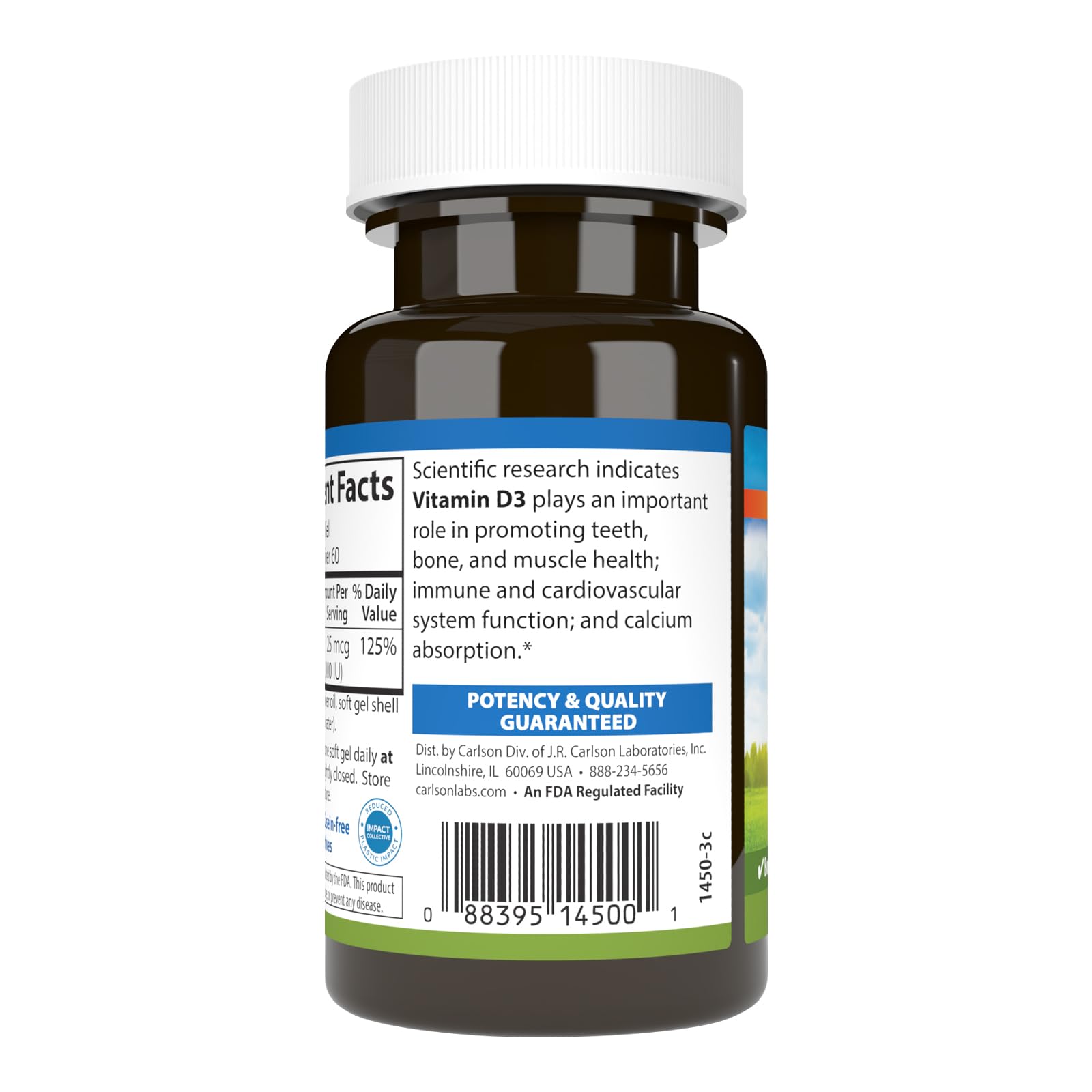 Carlson Vitamin D3 bottle with 60 softgels