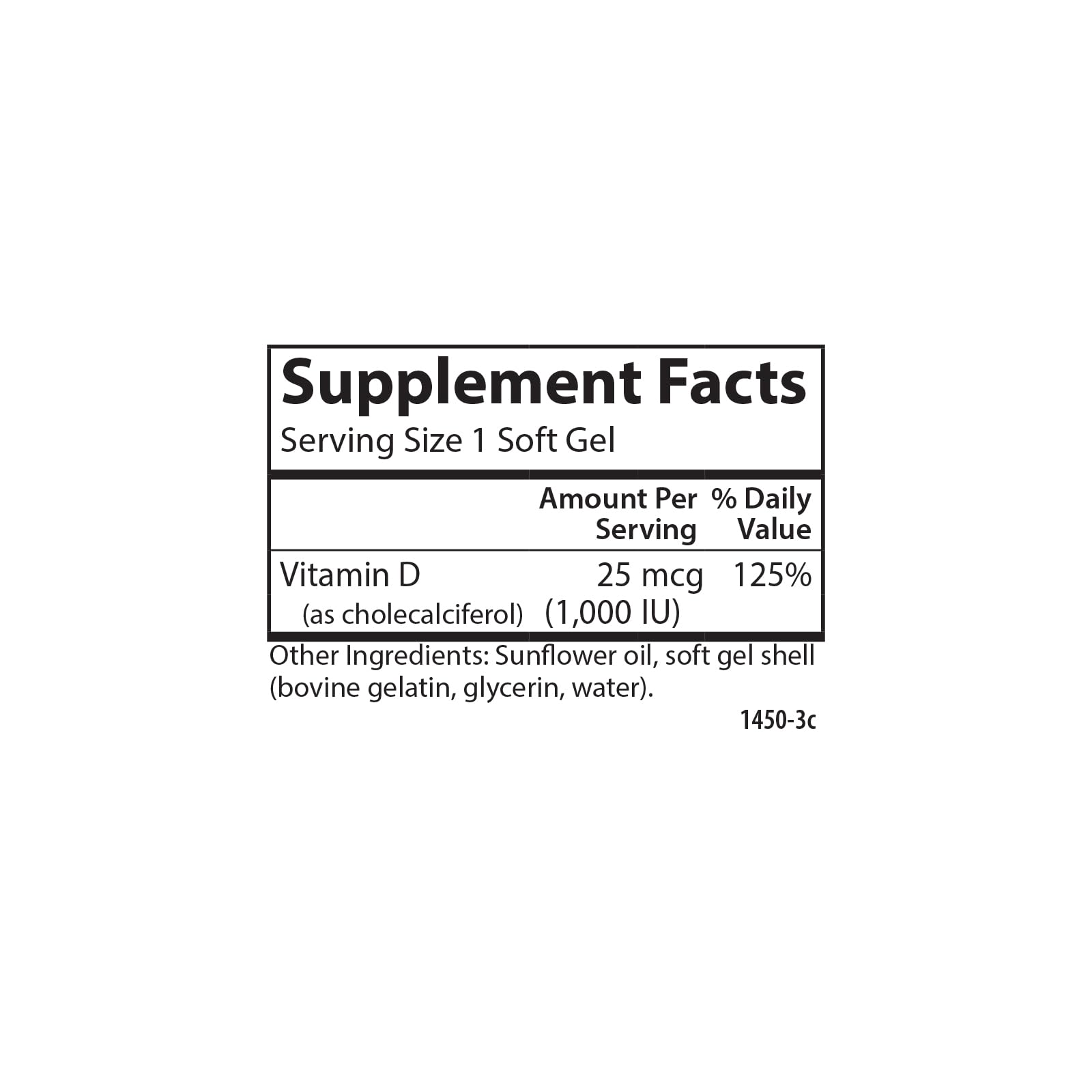 Supplement facts panel for Carlson Vitamin D3