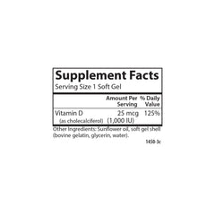 Supplement facts panel for Carlson Vitamin D3