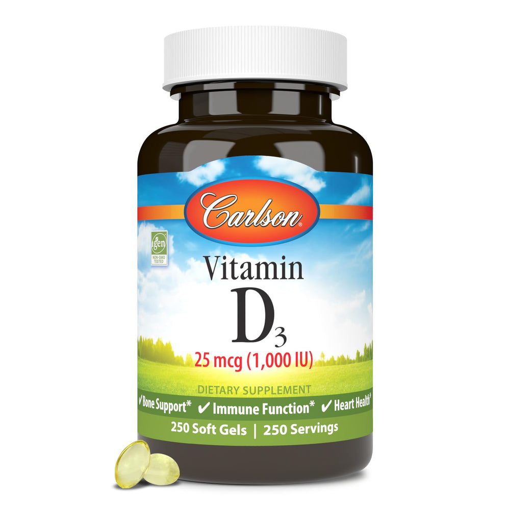 Carlson Vitamin D3 1000 IU soft gels bottle front
