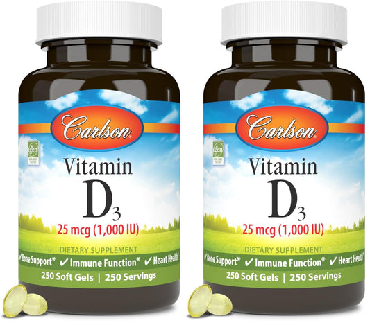 Carlson Vitamin D3 1000 IU soft gels bottle front
