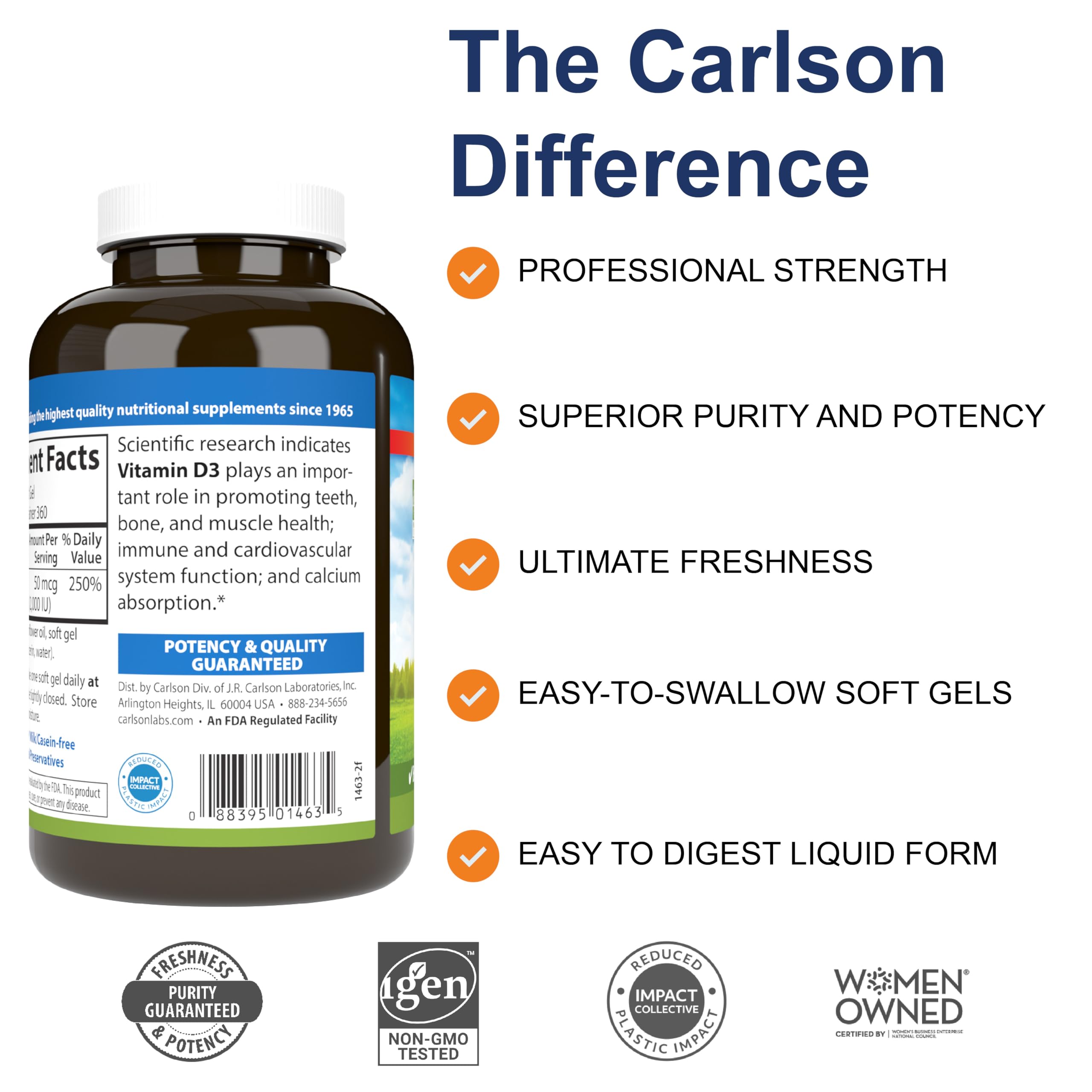 Close-up of Carlson Vitamin D3 2000 IU softgel