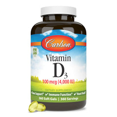 Packaging and label of Carlson Vitamin D3 4000 IU with cholecalciferol