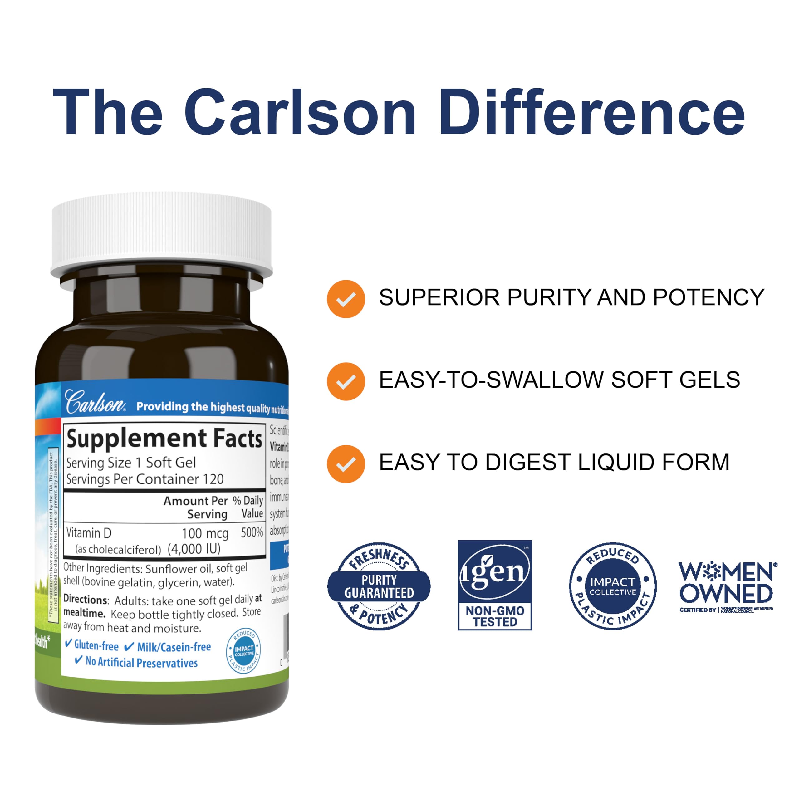 Carlson Vitamin D3 4000 IU packaging and bottle