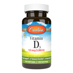 Carlson Vitamin D3 5000 IU soft gels bottle front view