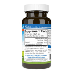 Close-up of Carlson Vitamin D3 5000 IU soft gels capsules