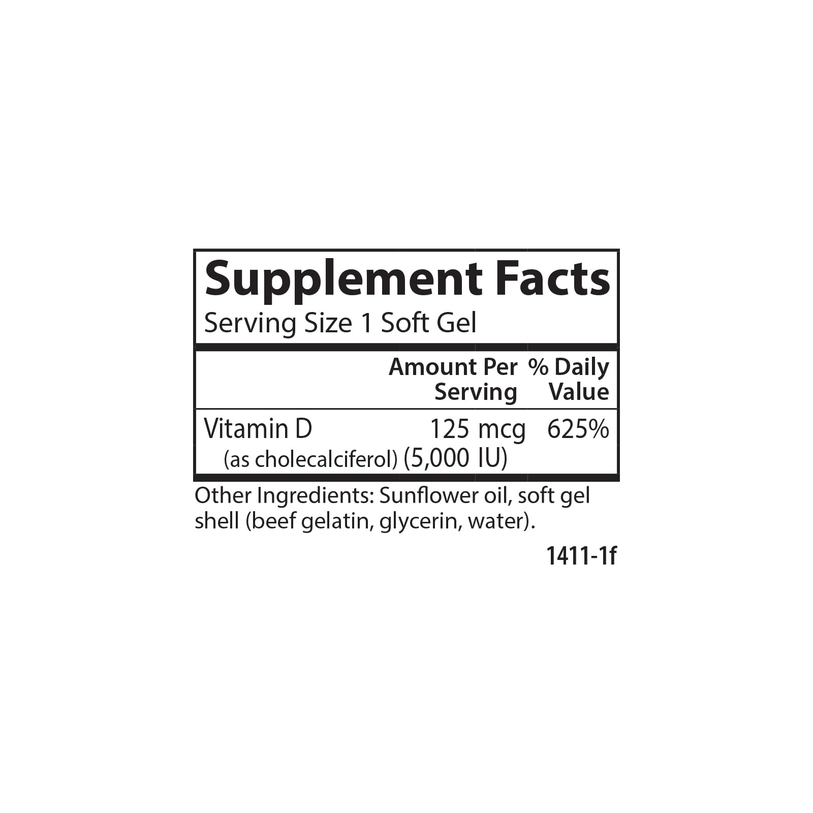 Back view of Carlson Vitamin D3 5000 IU soft gels bottle
