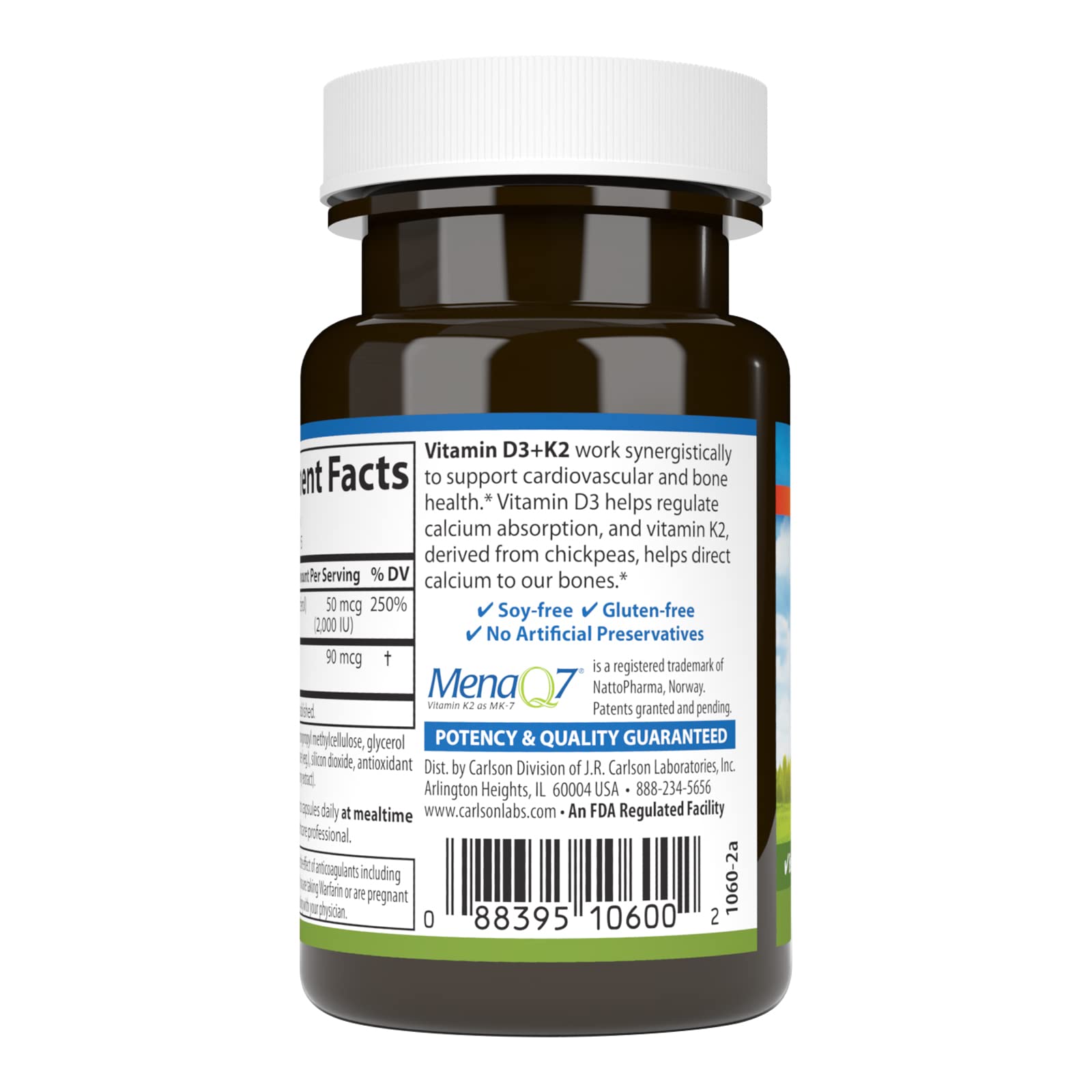Capsules of Carlson Vitamin D3 + K2