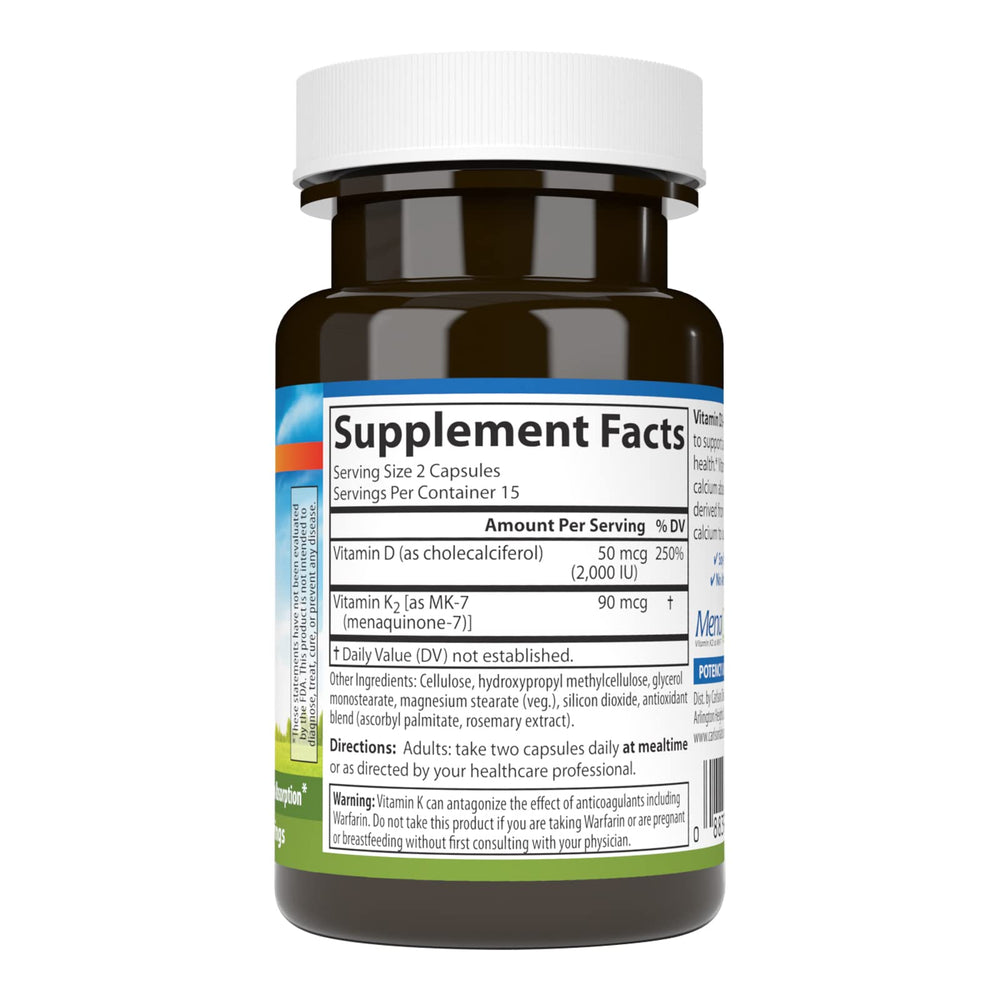 Label showing 50 mcg D3 and 90 mcg K2 as MK-7