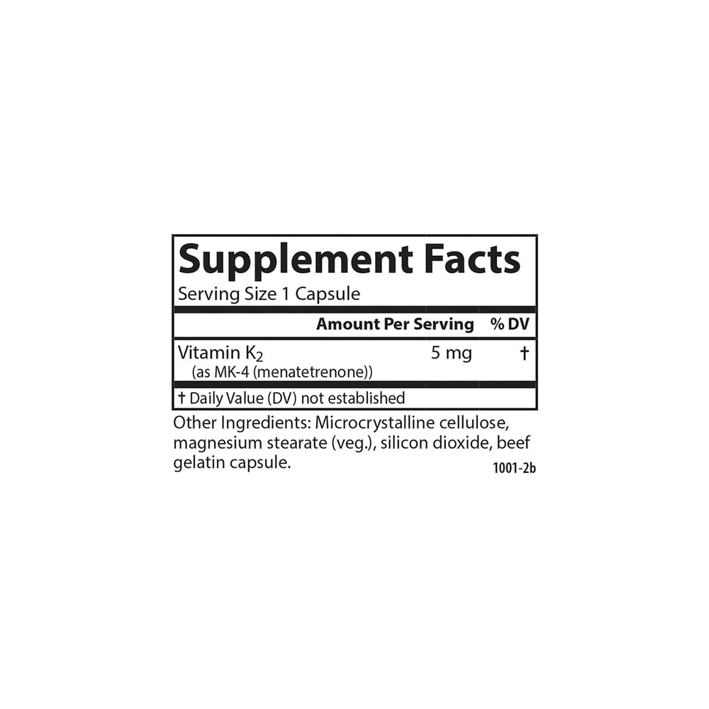 Back nutrition information for Carlson Vitamin K2 MK-4