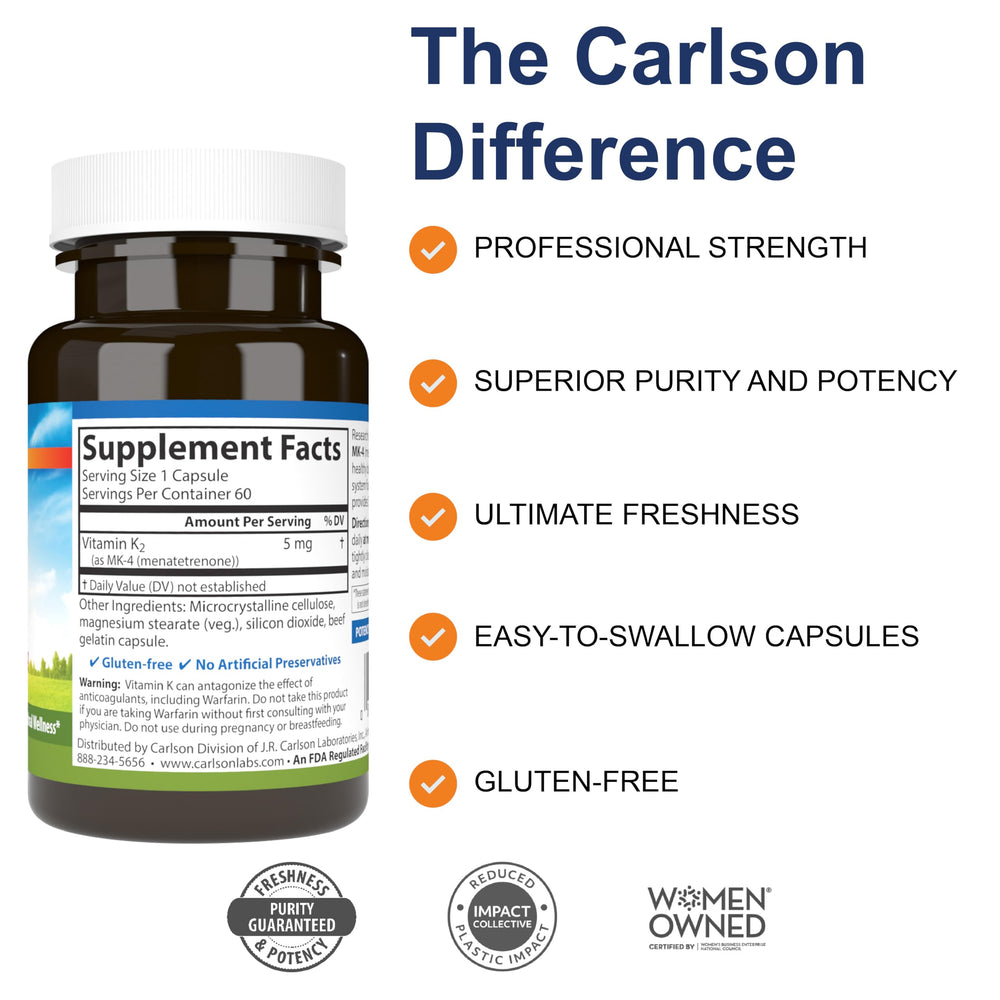 Close-up of Carlson K2 MK-4 bottle label