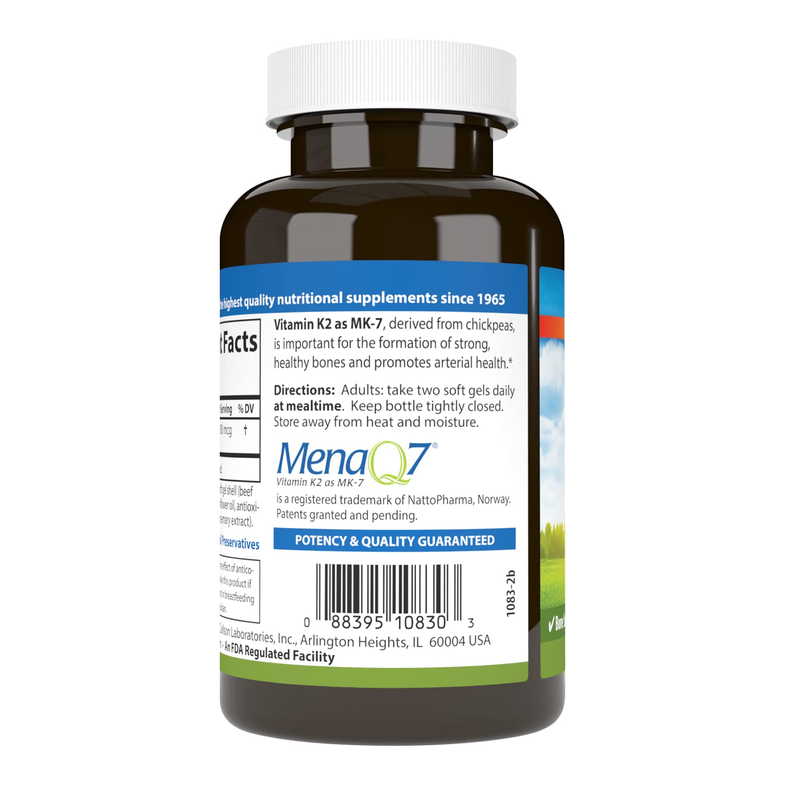 Front label of Carlson Vitamin K2 MK-7 bottle showing 180 mcg