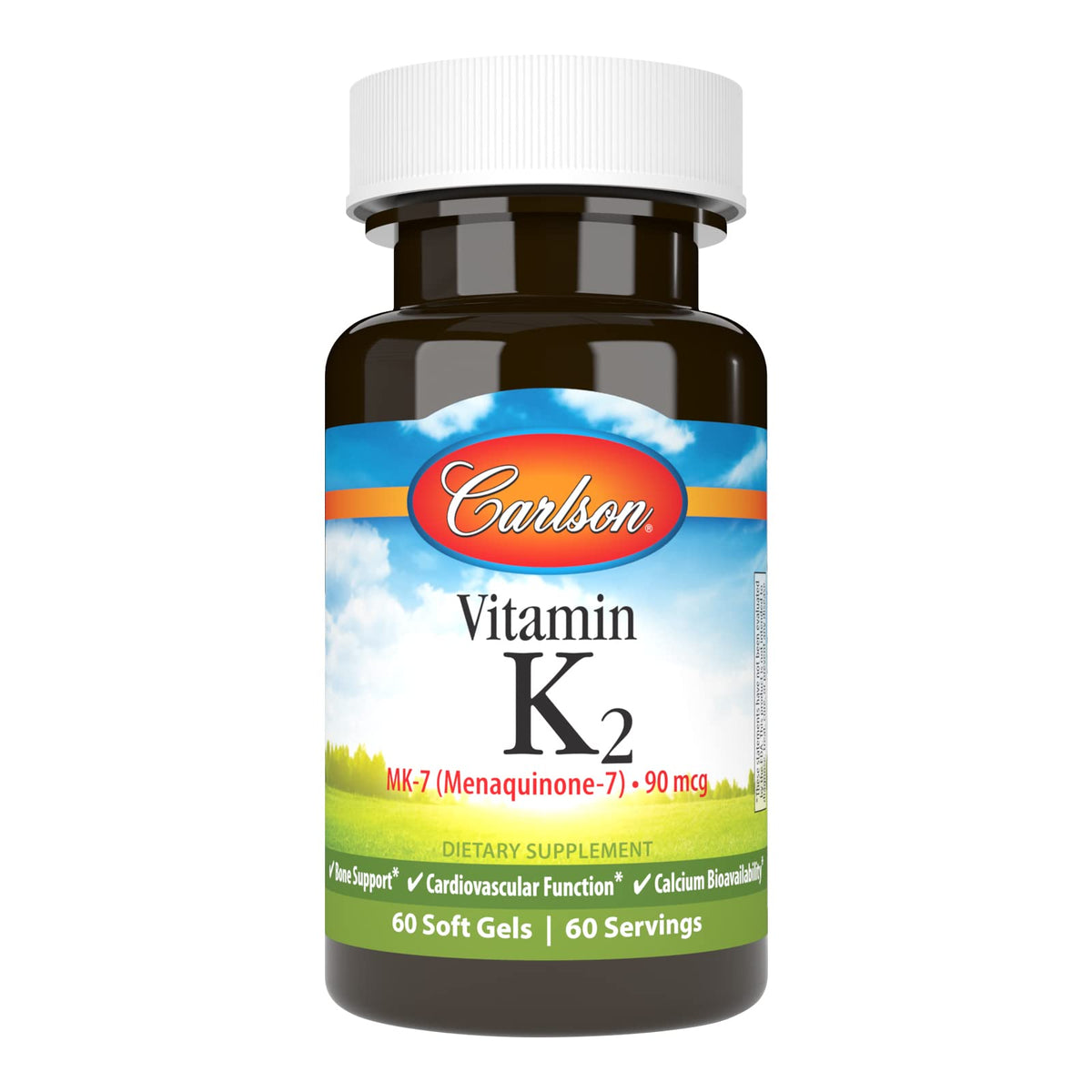 Carlson Vitamin K2 MK-7 90 mcg softgel bottle – front view