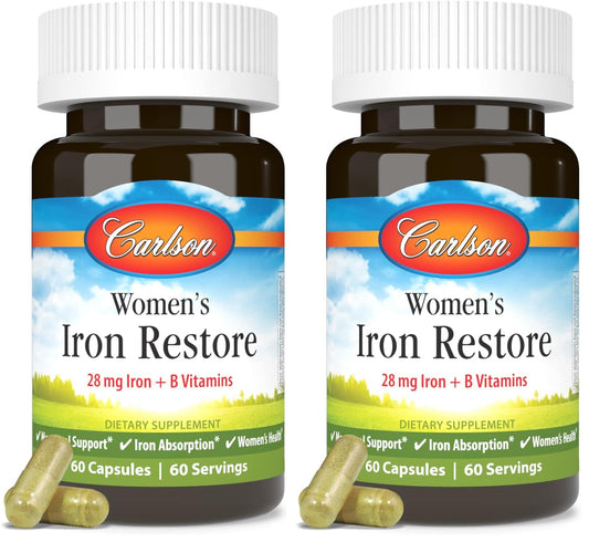 Carlson Women's Iron Restore product hero image with bottle and capsules