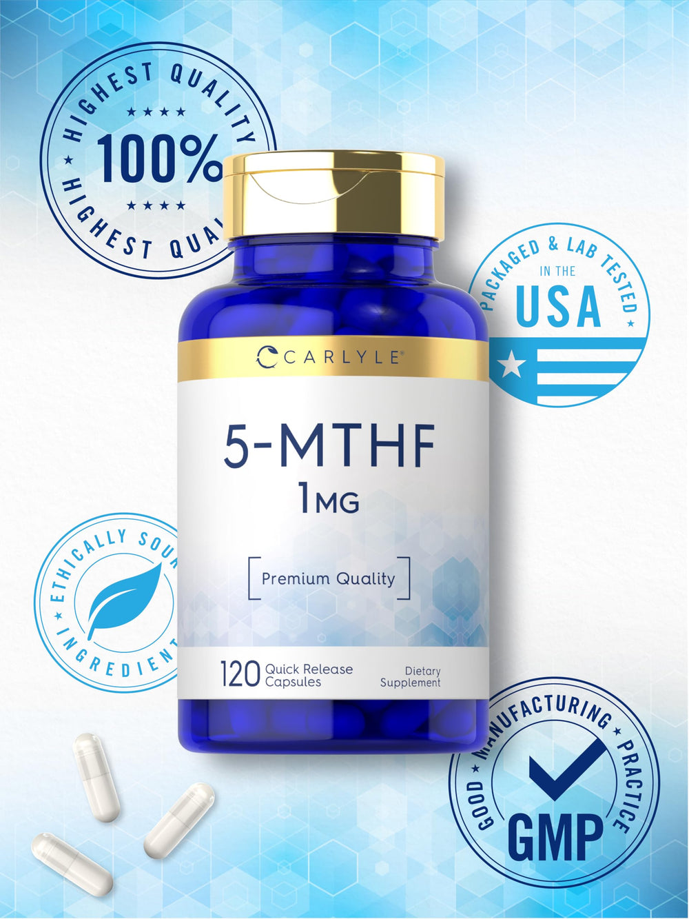Carlyle 5-MTHF L-Methylfolate 1mg nutrition label