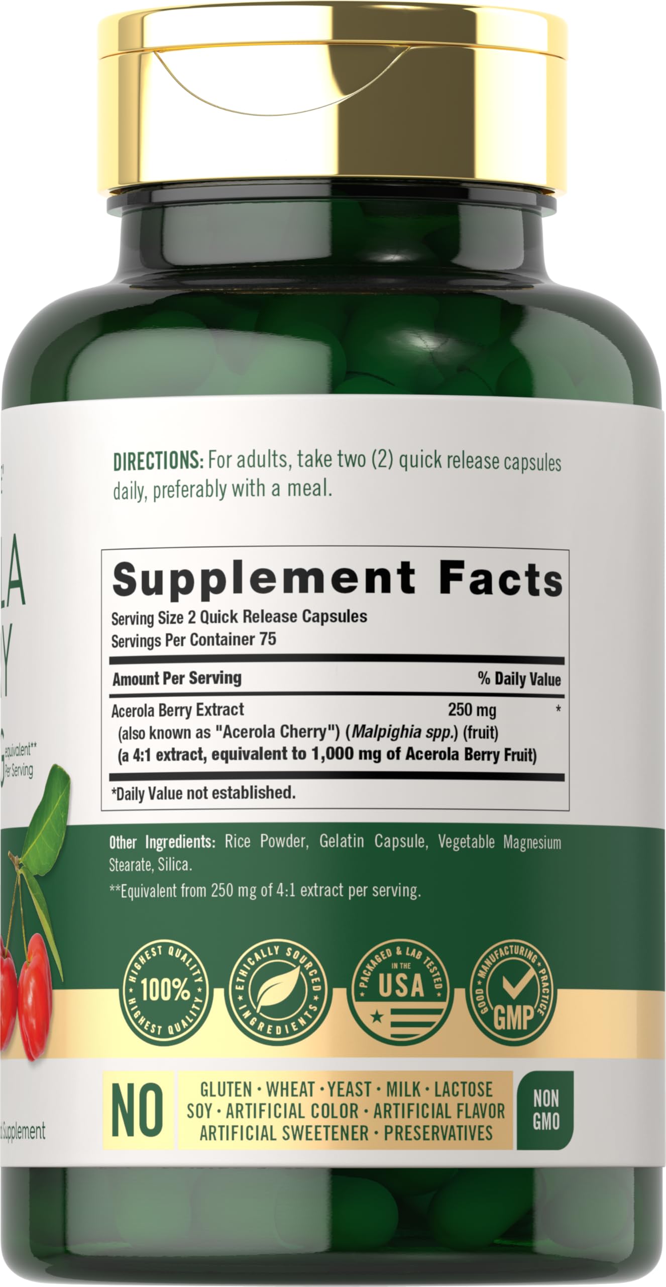 Carlyle Acerola Cherry Capsules bottle side view