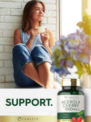 Close-up of Acerola Cherry Capsules bottle label