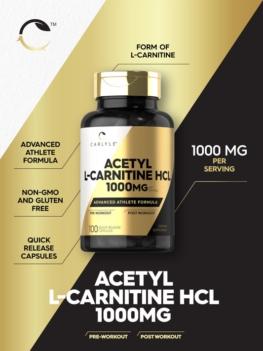 Close-up of Acetyl L-Carnitine HCL 1000 mg label