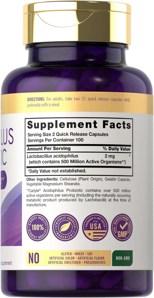 Close-up of 500M CFU probiotic capsules