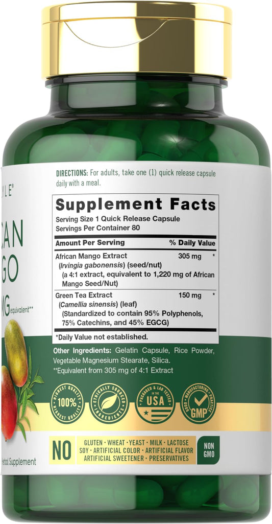 Carlyle African Mango 1220mg 80-cap bottle - back label