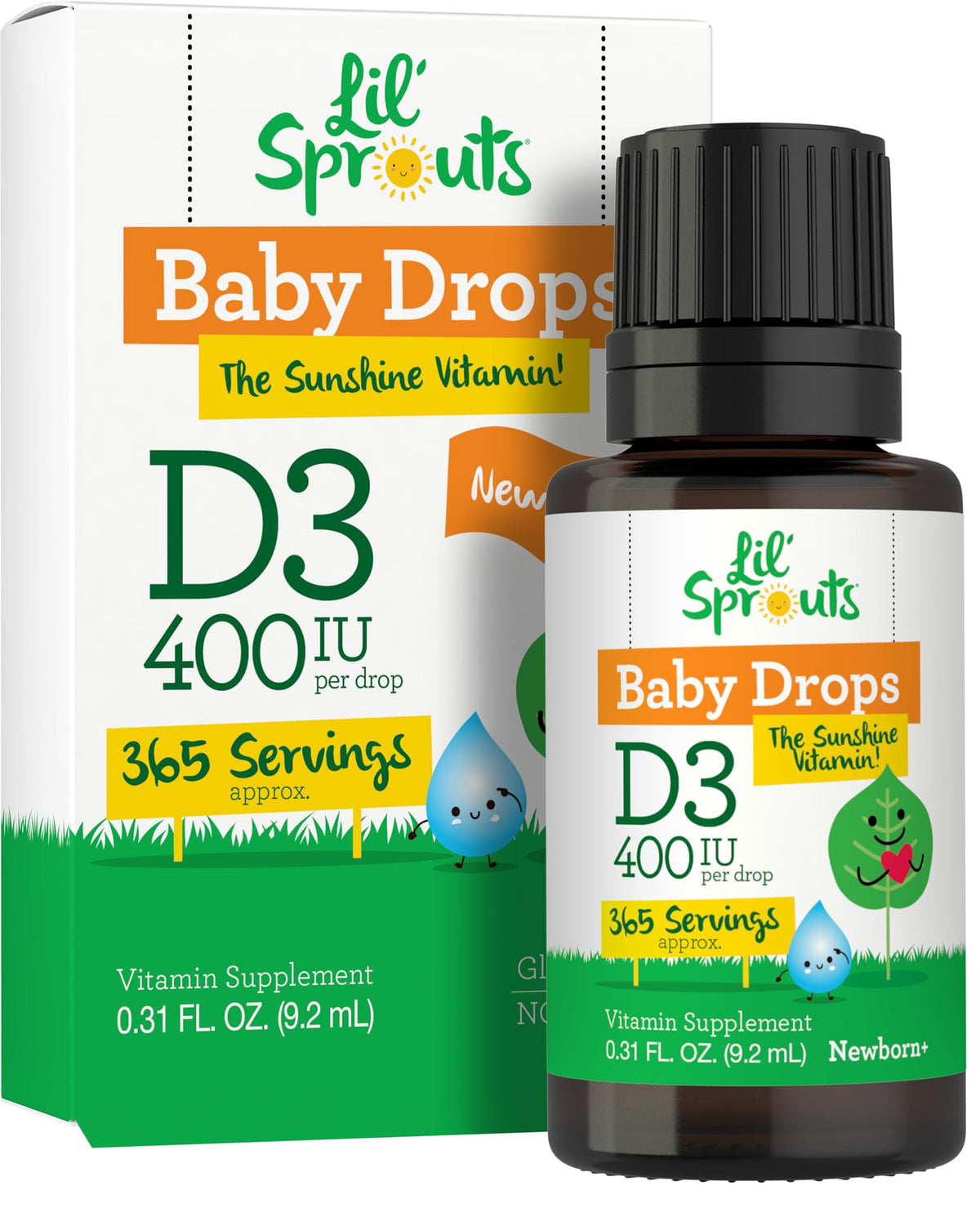 Front view of Carlyle Baby Vitamin D3 Drops bottle, 0.31 oz (9.2 mL), 400 IU per drop