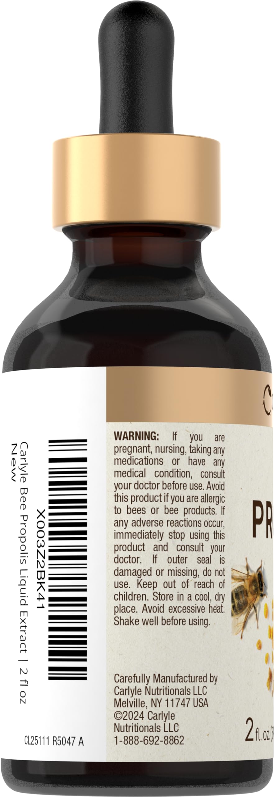 Close-up of the Carlyle Bee Propolis Tincture Drops label.