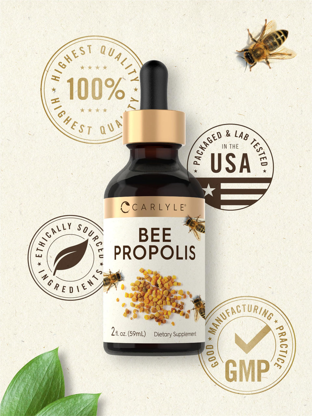 Ingredients panel for Carlyle Bee Propolis Tincture Drops.