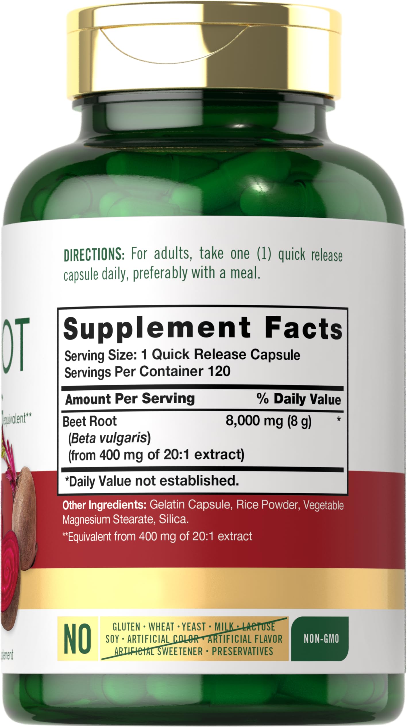 Carlyle Beet Root Capsules bottle back showing supplement facts