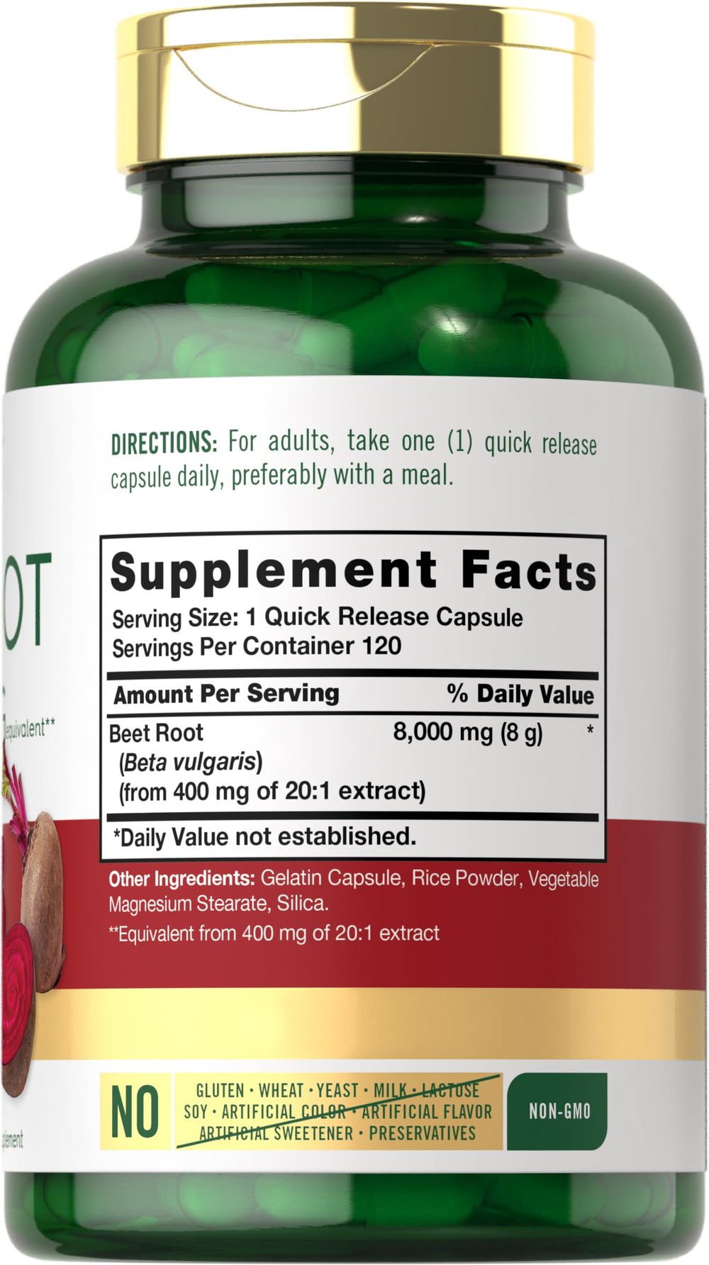 Carlyle Beet Root Capsules bottle back showing supplement facts