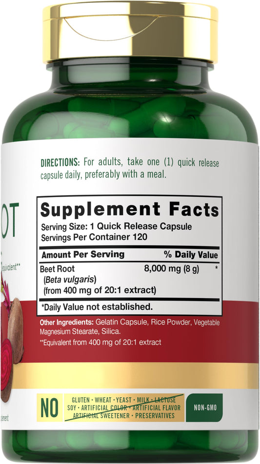 Carlyle Beet Root Capsules bottle back showing supplement facts
