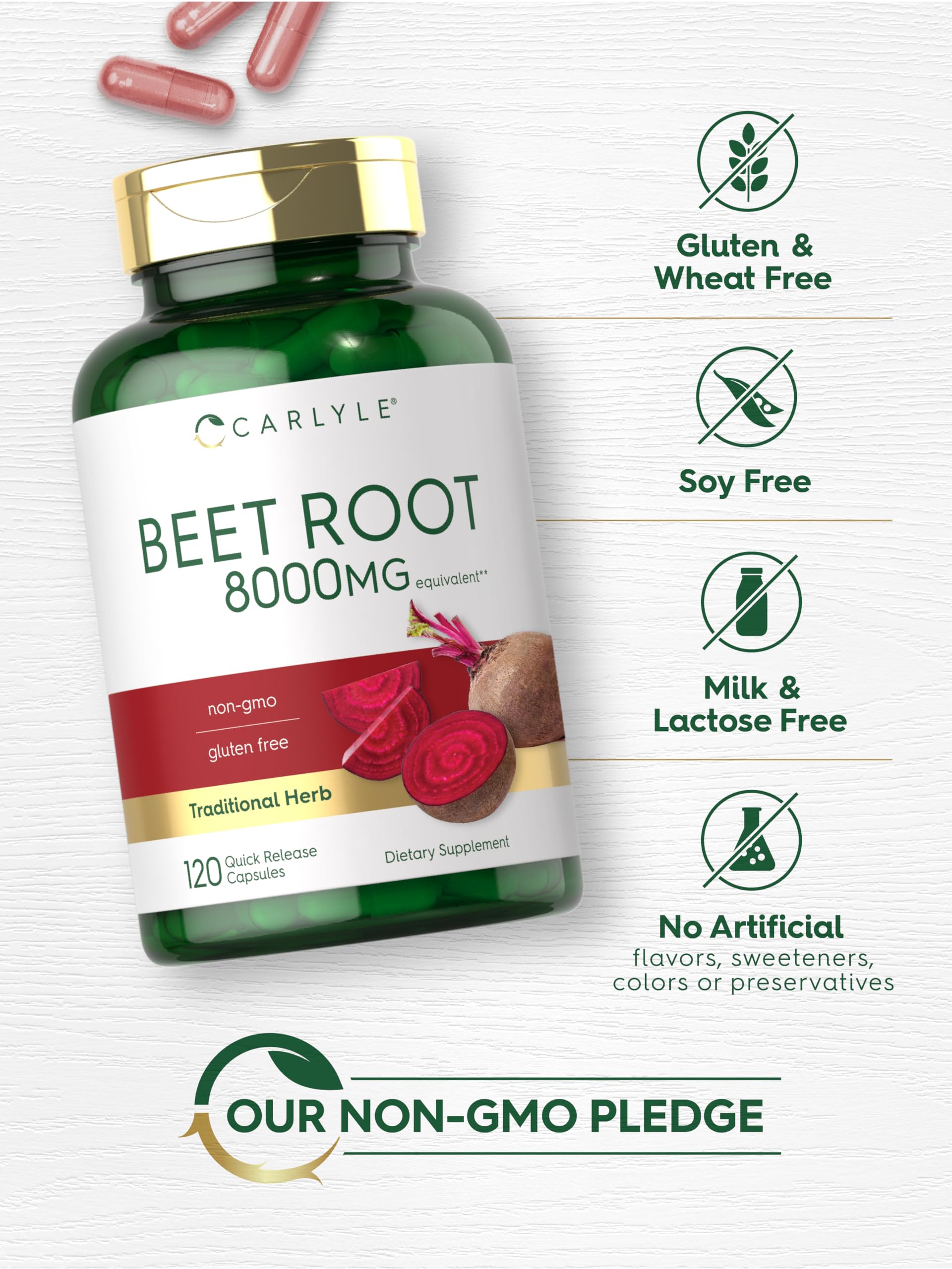 Beet Root Capsules ingredients list on bottle label