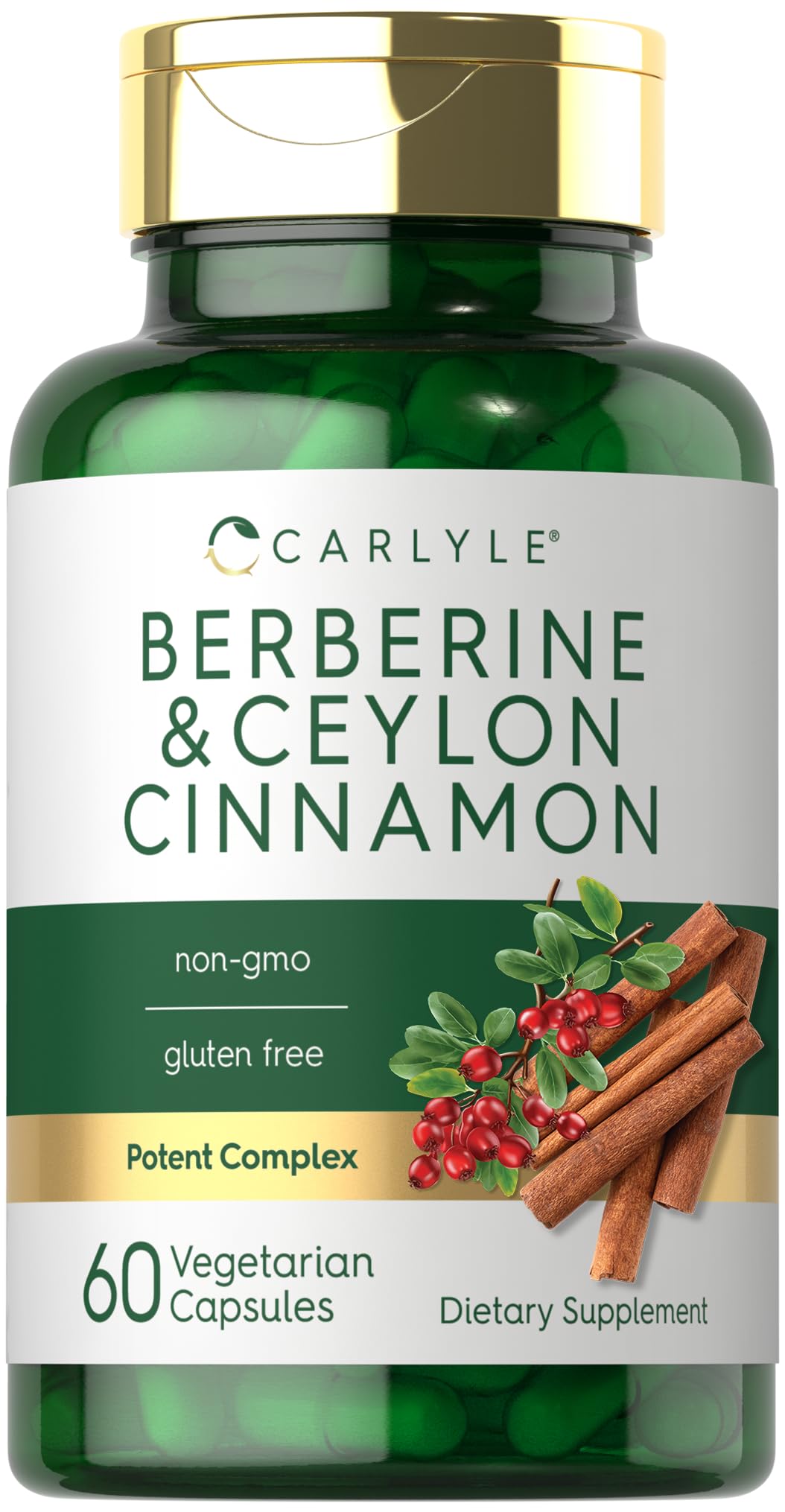 Carlyle Berberine with Ceylon Cinnamon bottle showing 2000mg complex