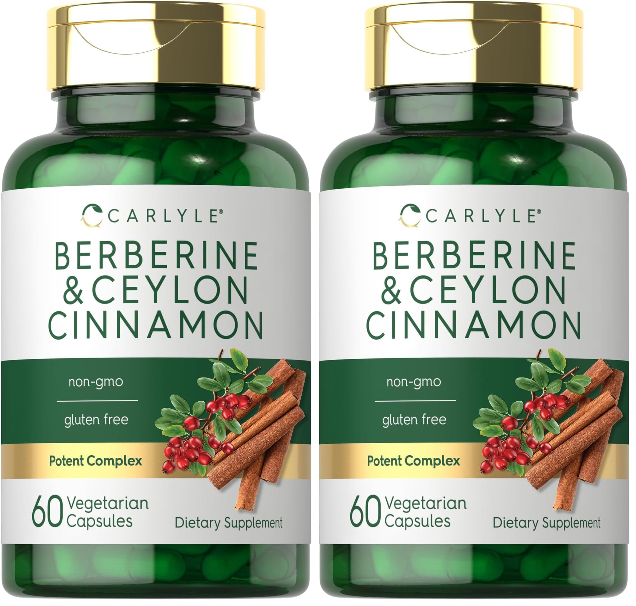 Carlyle Berberine with Ceylon Cinnamon bottle on a white backdrop