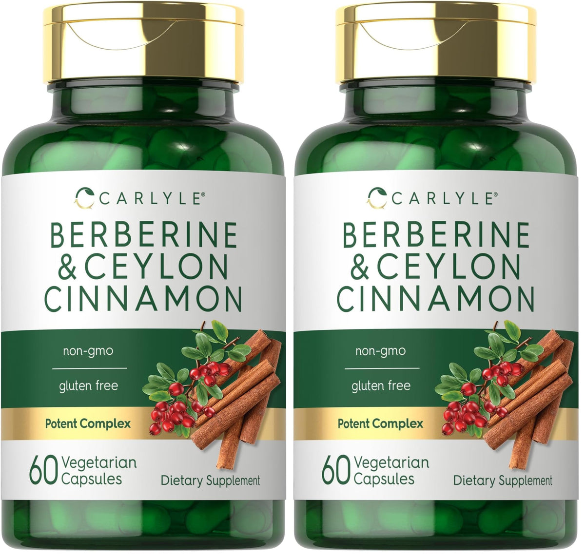 Carlyle Berberine with Ceylon Cinnamon bottle on a white backdrop