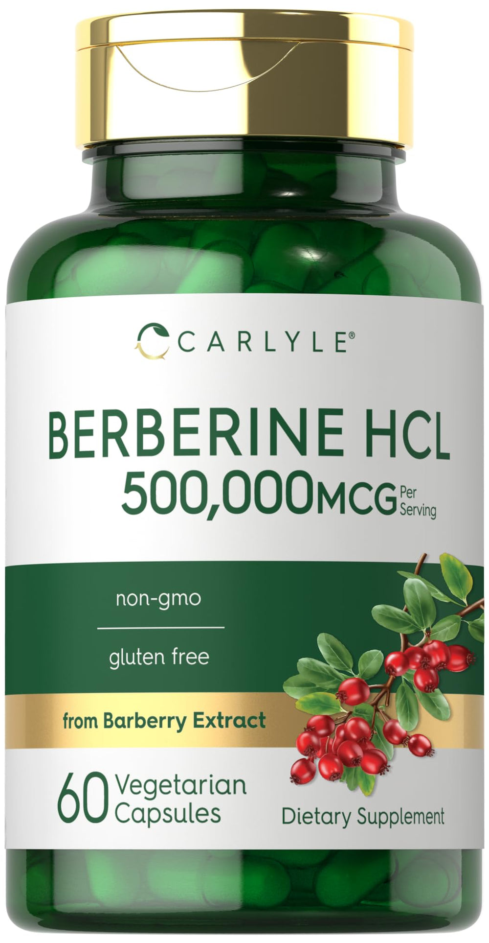 Carlyle Berberine HCL supplement bottle with 60 vegetarian capsules