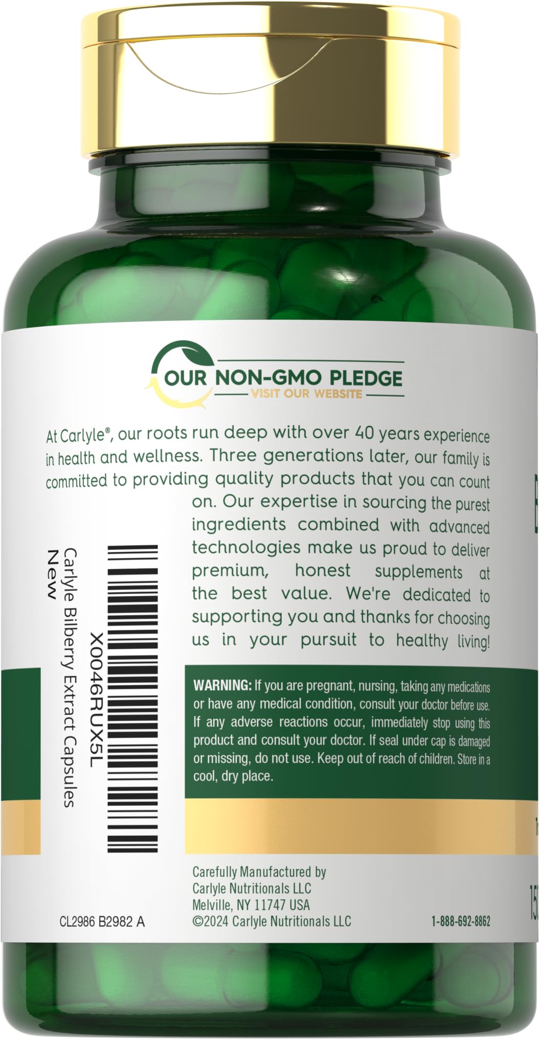 Close-up of Bilberry Extract capsules showing 3600mg