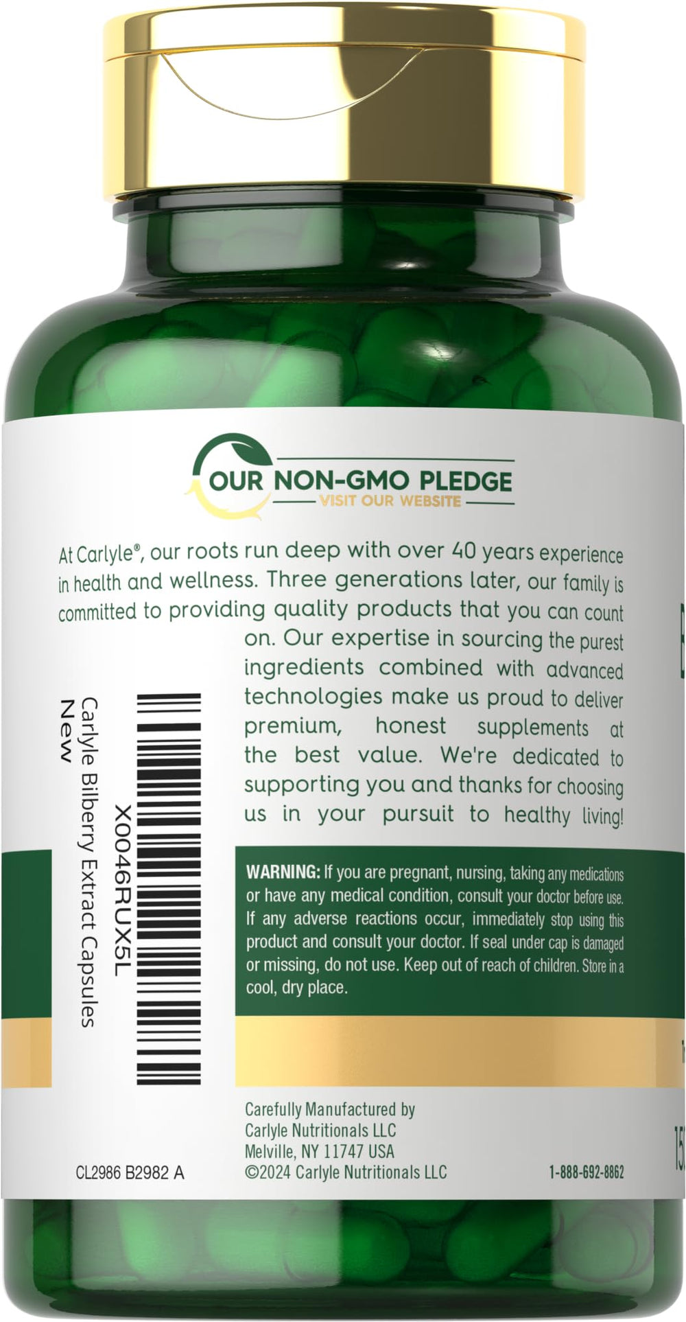 Close-up of Bilberry Extract capsules showing 3600mg