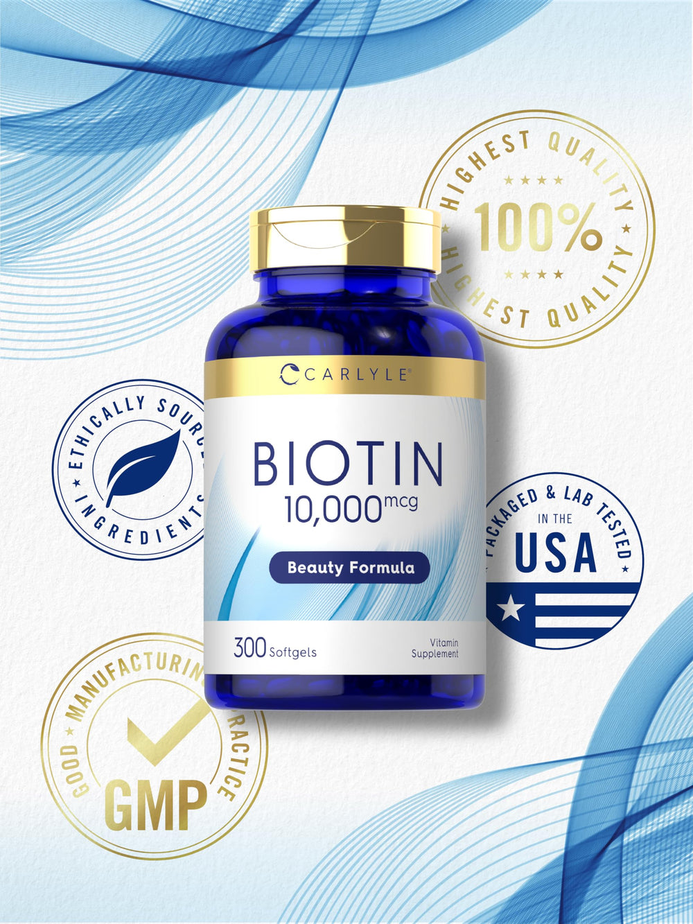 Gluten-free Carlyle Biotin 10000mcg packaging