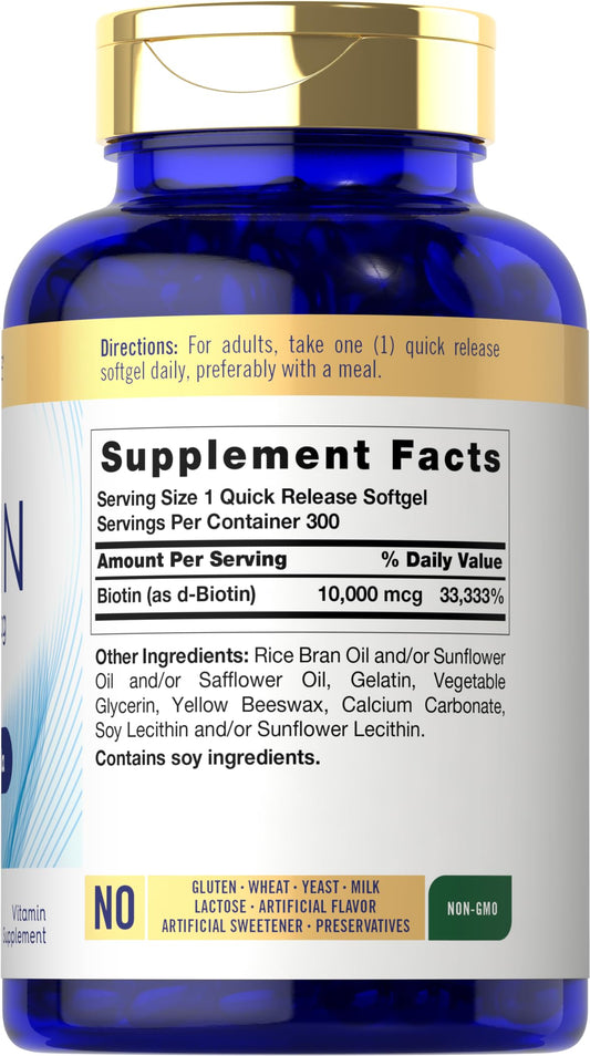 Carlyle Biotin 10000mcg 300 softgels label